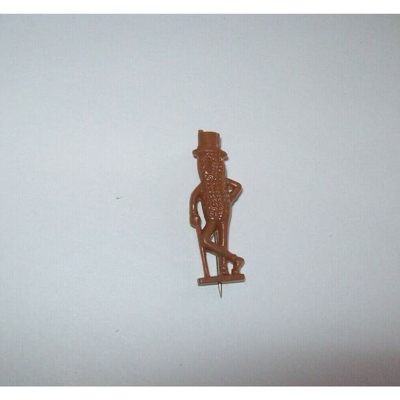 Mr Peanut Brown Lapel Pin Planters Nuts Pinback Original Plastic Vintage 1950's - Picture 2 of 5